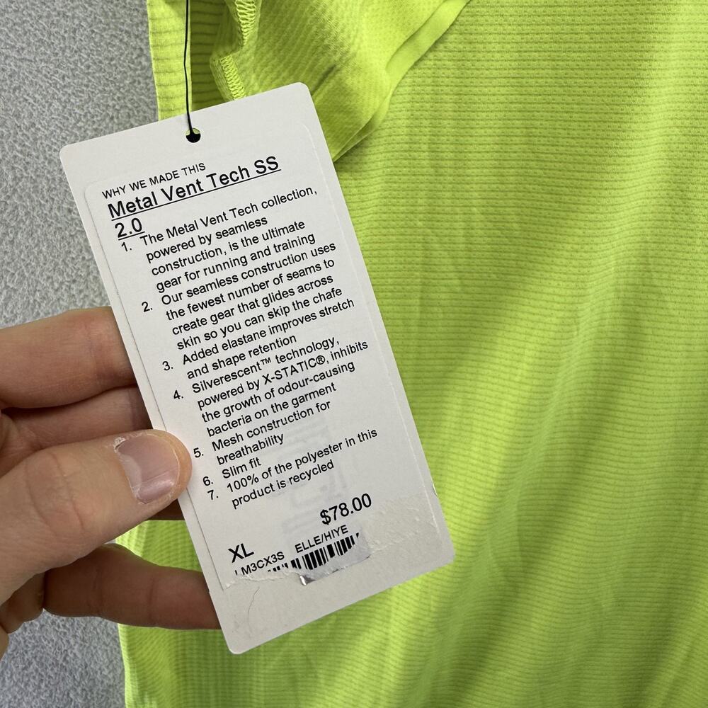 Lululemon Metal Vent Tech Shirt Men's XL Yellow Neon Highlighter Workout 2.0 NEW - Picture 12 of 13